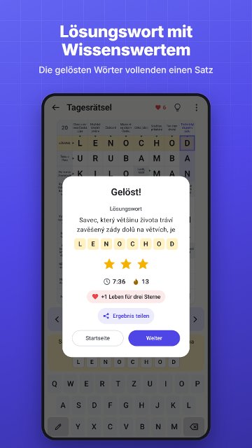 Lösungswort mit Wissenswertem. Die gelösten Wörter vollenden einen Satz