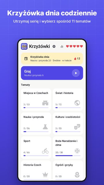 Krzyżówka dnia codziennie. Utrzymaj serię i wybierz spośród 11 tematów