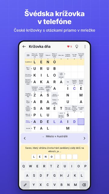 Švédska krížovka v telefóne. České krížovky s otázkami priamo v mriežke