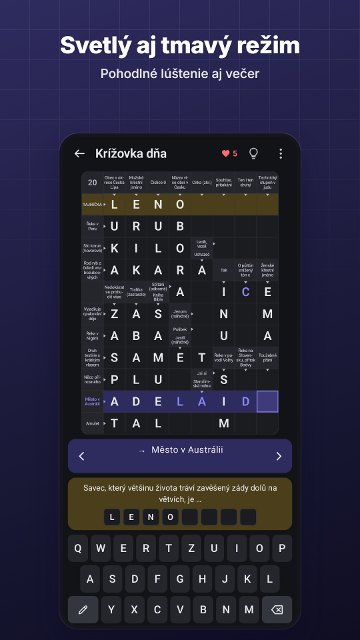 Svetlý aj tmavý režim. Pohodlné lúštenie aj večer